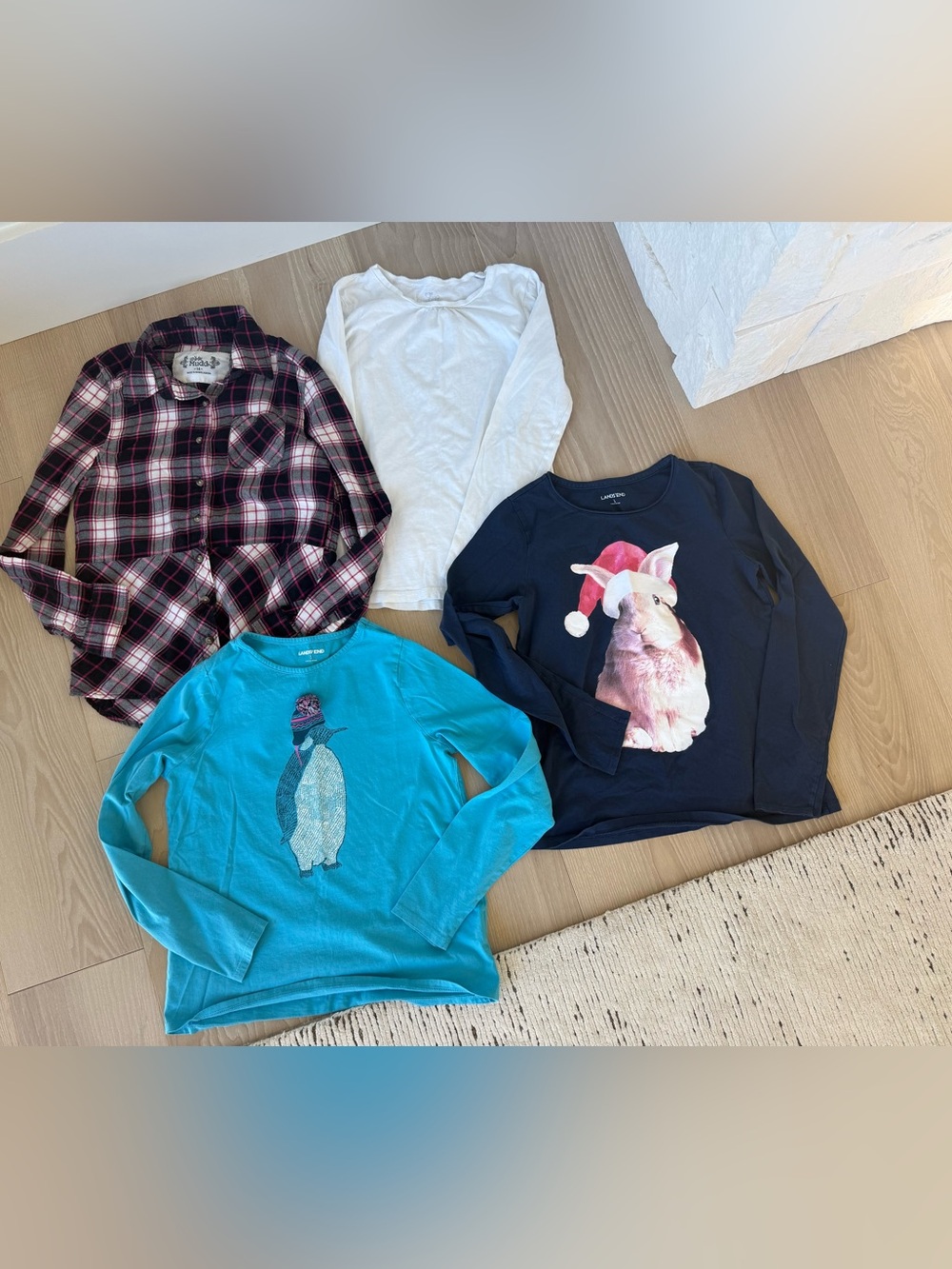 Lands' End Navy Long-Sleeve Tee with Bunny in Pink Hat